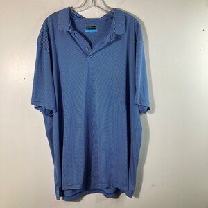 Mens PGA Tour Golf Polo Shirt Short Sleeve Striped 2XL Teal White Polyester